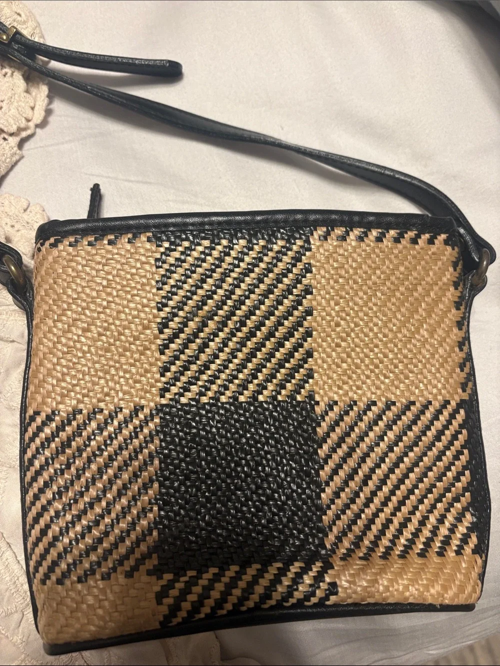 Vintage Esprit Black and Tan Plaid Crossbody Bag